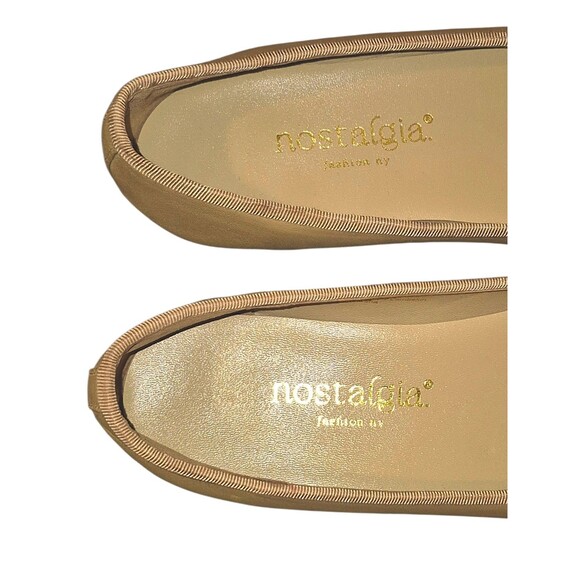 Nostalgia Women's Beige Lambskin Ballet Flats With Bow Size 7.5 Preppy Academia - Picture 2 of 7
